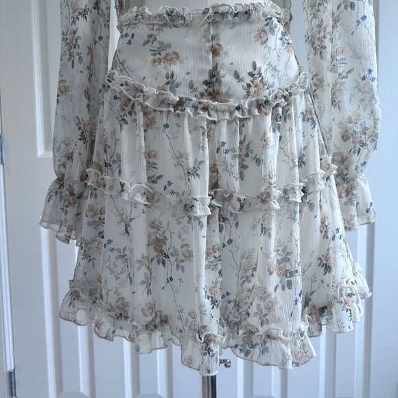 Aladore, Coquette Girl, Floral, Raffles Fit & Flare Open Back Mini Dress, Size M - Picture 7 of 14